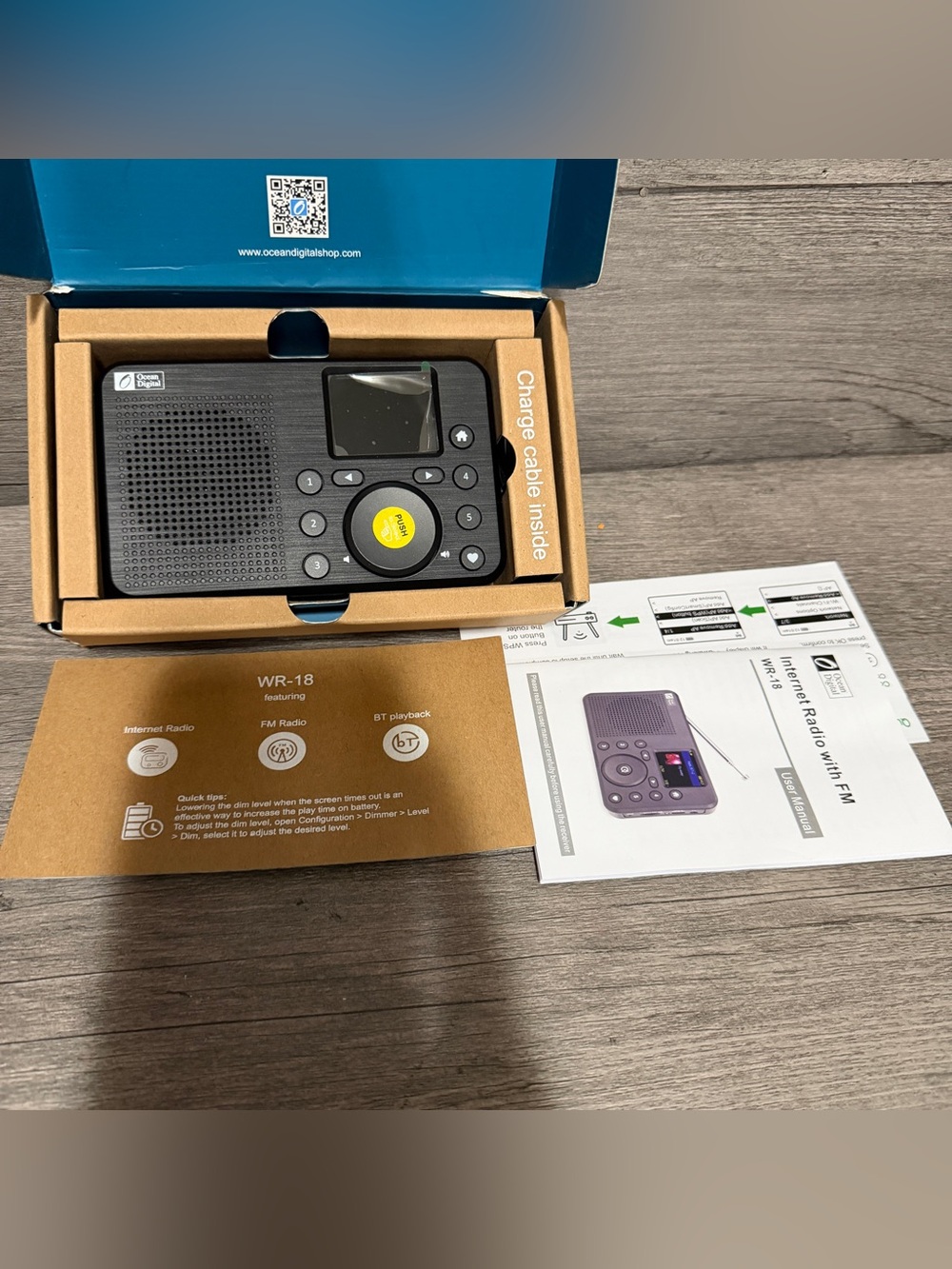Ocean Digital WR-18 Handheld Portable Internet Radio, FM, Bluetooth Speaker